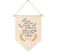 He Will Cover You with His Feathers and Under His Wings-Canvas Hanging Pennant Flag Wall Sign Decor Gift for Baby Kids Girl Boy Nursery Teen Room-Psalm 91:4-Bible Verse,Religious,Scripture