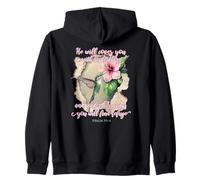 He Will Cover You With His Feathers Christian Hummingbird Zip Hoodie