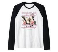 He Will Cover You with His Feathers Psalm 91:4 Butterfly Raglan Baseball Tee