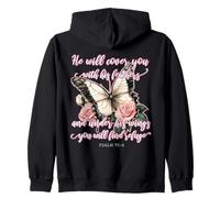 He Will Cover You With His Feathers Psalm 91:4 Butterfly Zip Hoodie