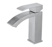 Heable Basin Mixer Taps Brushed Nickel Waterfall Bathroom Sink Tap Mixers Mono 1 Hole Single Lever Modern with G1/2'' Hoses Round Cloakroom Taps Hot and Cold Water Mixer