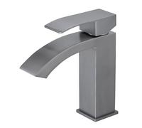 Heable Basin Mixer Taps Grey Waterfall Bathroom Sink Tap Mixers Mono 1 Hole Single Lever Modern with G1/2'' Hoses Round Cloakroom Taps Hot and Cold Water Mixer