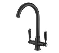 Heable Black Kitchen Sink Mixer Tap with Ceramic Dual Lever Monobloc Kitchen Taps 1 Hole Elegant Swivel Mono Traditional Sink Faucet with Flexible Hoses