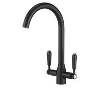 Heable Black Kitchen Sink Mixer Tap with Ceramic Dual Lever Monobloc Victorian Style Kitchen Taps 1 Hole Elegant Swivel Mono Traditional Sink Faucet with Flexible Hoses