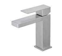 Heable Brushed Nickel Basin Mixer Tap Square Bathroom Sink Taps Monobloc Single Handle Washroom Faucet Modern Mono Washbasin Tap with UK Standard Hoses