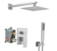 Heable Brushed Nickel Shower System Bathroom Luxury Rain Mixer Shower Combo Set Wall Mounted Rainfall Shower Head System Shower Faucet Rough-in Valve Body and Trim Kit