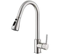 Heable Brushed Nickel Single Handle High Arc Pull Out Kitchen Tap with Pull Down Sprayer, Stainless Steel Faucet with UK Standard Fittings