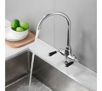 Heable Chrome Black Ceramic Dual-Lever Monobloc Kitchen Mixer Tap in Silver Heable Silver