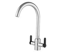 Heable Chrome Kitchen Mixer Tap Black Dual Lever Monobloc Swivel Spout Sink Taps with UK Standard Fittings
