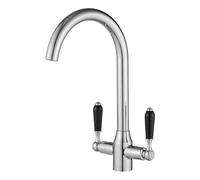 Heable Chrome Kitchen Sink Mixer Tap with Black Ceramic Dual Lever Monobloc Victorian Style Kitchen Taps 1 Hole Elegant Swivel Mono Traditional Sink Faucet with Flexible Hoses