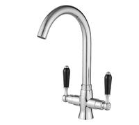Heable Chrome Kitchen Sink Mixer Tap with Black Ceramic Dual Lever Monobloc Victorian Style Kitchen Taps 1 Hole Elegant Swivel Mono Traditional Sink Faucet with UK Standard Fittings