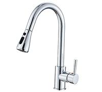 Heable Chrome Kitchen Sink Mixer Tap with Pull Down Sprayer, Single Handle High Arc Pull Out Tap, Solid Brass Faucet with UK Standard Fittings