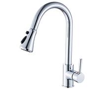 Heable Chrome Kitchen Sink Mixer Tap with Pull Down Sprayer, Single Handle High Arc Pull Out Tap, Solid Brass Faucet with UK Standard Fittings (3-Function)
