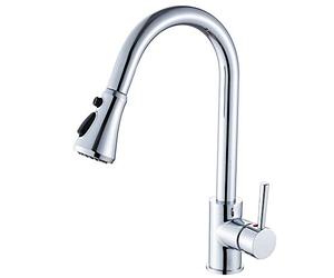 Heable Chrome Kitchen Sink Mixer Tap with Pull Down Sprayer, Single Handle High Arc Pull Out Tap, Solid Brass Faucet with UK Standard Fittings (3-Function)