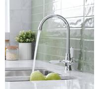 Heable Chrome Victorian Dual-Lever Ceramic Kitchen Mixer Tap 1-Hole in Silver Heable Silver