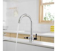Heable Dual Lever Kitchen Sink Mixer Tap With Black And Chrome Finish And Uk Standard Fittings