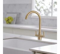 Heable Dual Lever Kitchen Sink Mixer Tap With Brushed Gold Finish And Uk Standard Fittings