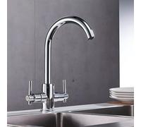 Heable Dual Lever Kitchen Sink Mixer Tap With Chrome Finish Ceramic Valves 360 Degree Swivel Spout And Free Installation Kit