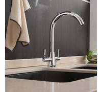 Heable Dual Lever Kitchen Sink Mixer Tap With Chrome Finish Ceramic Valves And 360 Degree Swivel Spout