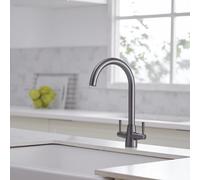 Heable Dual Lever Kitchen Sink Mixer Tap With Grey Finish And Uk Standard Fittings