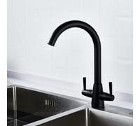Heable Dual Lever Kitchen Sink Mixer Tap With Matte Black Finish Ceramic Valves And 360 Degree Swivel Spout