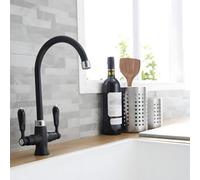 Heable Dual Lever Kitchen Sink Mixer Tap With Matte Black Finish Ceramic Valves And Uk Standard Fittings