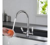 Heable Dual Lever Kitchen Sink Mixer Tap With White Ceramic And Chrome Finish And Uk Standard Fittings