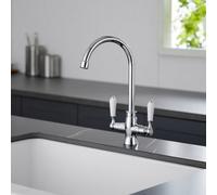 Heable Elegant Kitchen Sink Mixer Tap Dual Lever Ceramic Chrome Swivel Spout Uk Standard Fittings