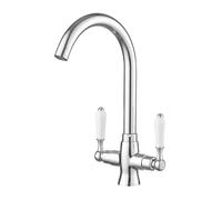 Heable Elegant Kitchen Sink Mixer Tap with White Ceramic Dual Lever in Silver Heable Silver