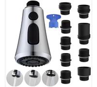 Heable G1/2 Inch Universal Chrome Pull Down Kitchen Sink Spray Head With Nine Adapters And Three Functions
