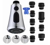 Heable Kitchen Faucet Head Replacement, Pull Down Kitchen Spray Head with 9 Adapters, 3-Function Kitchen Sink Spray Nozzle Compatible with Most Faucets(G1/2),Chrome