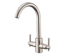 Heable Kitchen Mixer Tap Dual Lever Monobloc Swivel Spout Brushed Nickel Sink Taps Stainless Steel with UK Standard Fittings
