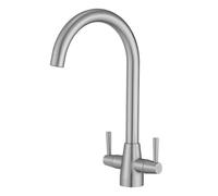 Heable Kitchen Mixer Tap Dual Lever Swivel Spout Brushed Nickel Sink Taps with UK Standard Fittings