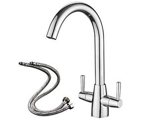 Heable Kitchen Mixer Tap Dual Lever Swivel Spout Chrome Sink Taps with UK Standard Fittings