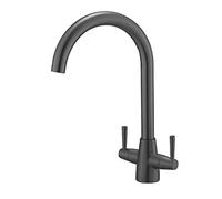 Heable Kitchen Mixer Tap Dual Lever Swivel Spout Grey Sink Taps with UK Standard Fittings