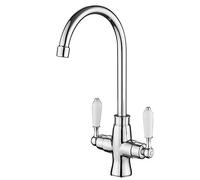 Heable Kitchen Sink Mixer Tap Elegant White Ceramic Dual Lever Monobloc Swivel Spout Chrome Kitchen Taps with UK Standard Fittings