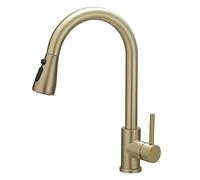 Heable Kitchen Sink Mixer Tap with Pull Down Sprayer Brushed Gold, Single Handle High Arc Pull Out Kitchen Taps, Kitchen Faucet with UK Standard Fittings