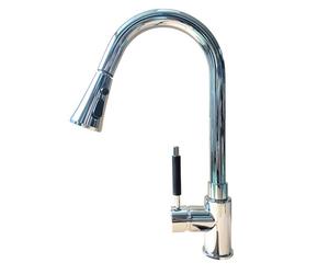 Heable Kitchen Sink Mixer Tap with Pull Down Sprayer, Single Handle High Arc Pull Out Taps, Solid Brass Faucet with UK Standard Fittings (Chrome)