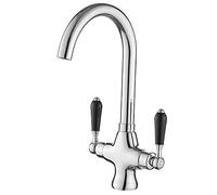 Heable Modern Kitchen Mixer Tap Black Ceramic Dual Lever Monobloc Swivel Spout Chrome Kitchen Sink Taps with UK Standard Fittings