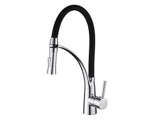 Heable Pull Down Kitchen Sink Mixer Tap with Dual Function Sprayer, Single Lever Swivel Spout Kitchen Taps with Black Silicone Hose, Available Chrome Finish Solid Brass