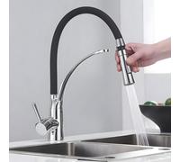 Heable Single Lever Kitchen Sink Mixer Tap With Pull Down Sprayer Chrome Finish Black Silicone Hose And Brass Body
