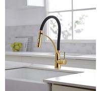 Heable Single Lever Kitchen Sink Mixer Tap With Pull Down Sprayer Gold Finish Black Silicone Hose And Brass Body