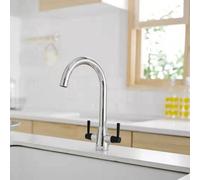 Heable Sleek Black Kitchen Mixer Tap Dual Lever Swivel Spout Chrome Finish Uk Standard Fittings