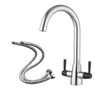 Heable Sleek Kitchen Mixer Tap Black Dual Lever Swivel Spout Chrome Finish in Silver Heable Silver