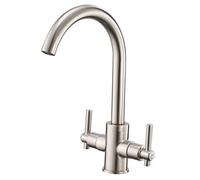 Heable Sleek Kitchen Mixer Tap Dual Lever Brushed Nickel Swivel Spout With Uk Standard Brass Fittings
