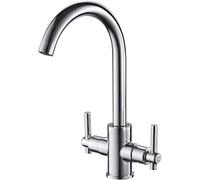 Heable Sleek Kitchen Mixer Tap Dual Lever Chrome Swivel Spout Brass Uk Fittings