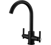 Heable Sleek Kitchen Mixer Tap Dual Lever Matte Black Swivel Spout Brass Uk Standard Fittings
