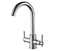 Heable Sleek Kitchen Mixer Tap Dual Lever Monobloc Swivel Spout Chrome in Silver Heable Silver