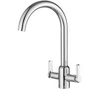 Heable Sleek Kitchen Mixer Tap Dual Lever Monobloc Swivel Spout Chrome in Silver Heable Silver