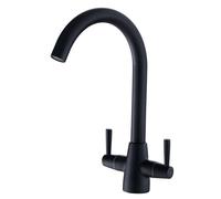 Heable Sleek Kitchen Mixer Tap Dual Lever Swivel Spout Brass Finish in Black Heable Black